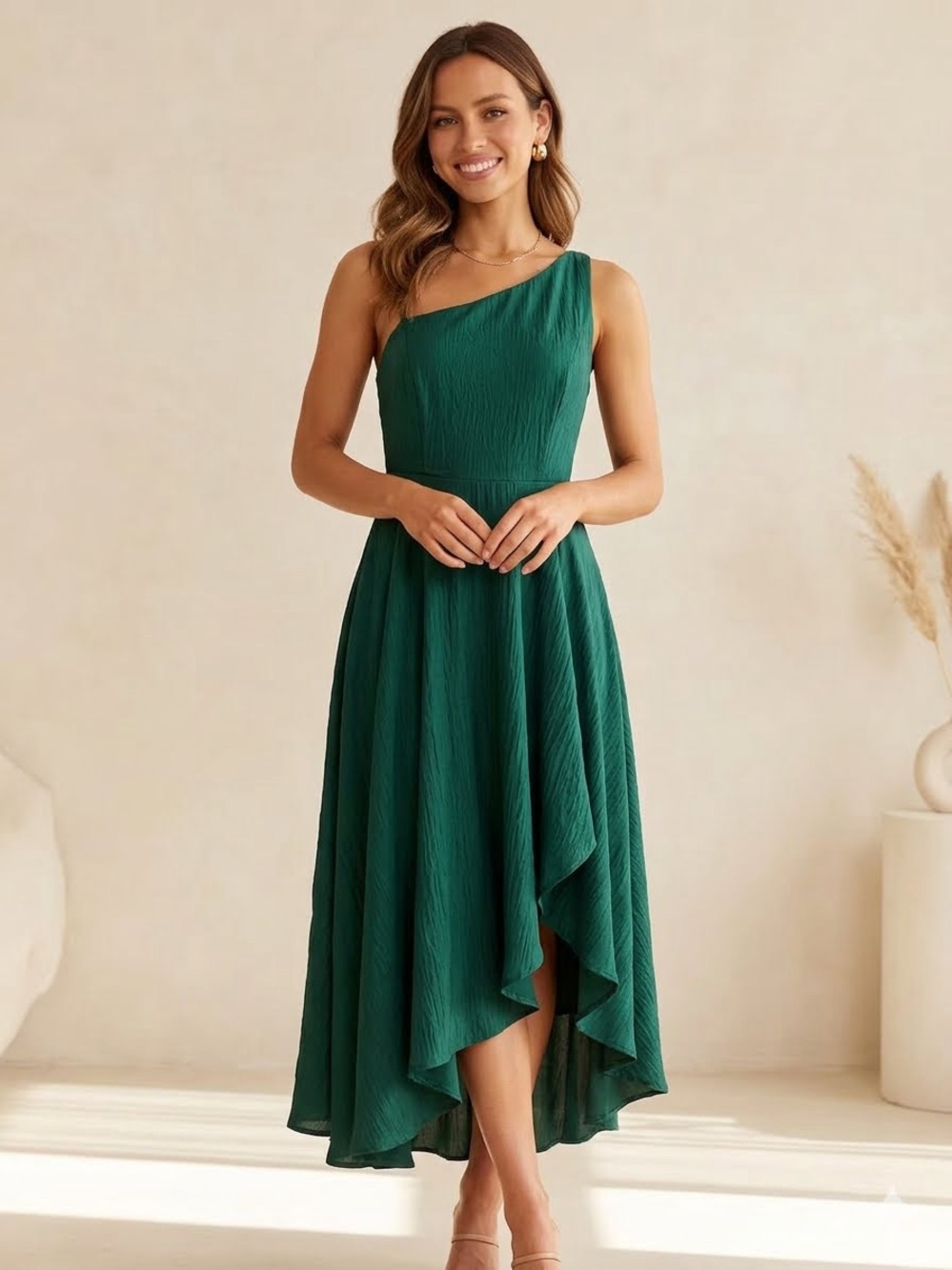 Stunning Hello Molly Emerald Green Satin Midi Dress